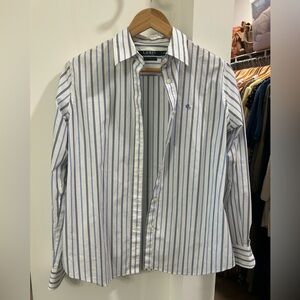 Ralph Lauren White and Blue Vertical Stripe Button-Up Shirt Women’s